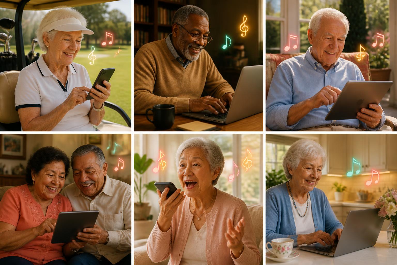 A diverse group of residents and staff laughing as they sign a digital birthday card together
